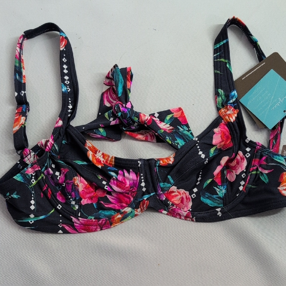 VENUS Black and Pink Floral Swim Bra